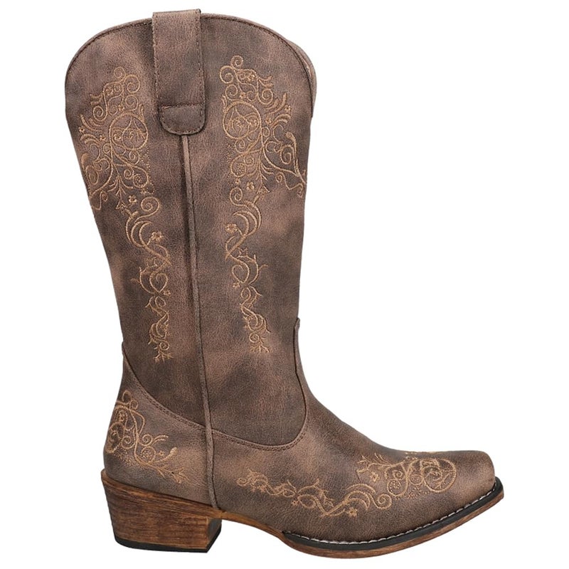 ROPER Womens Riley Scroll Embroidered Snip Toe Casual Boots Mid Calf Low Heel 1-2" - Brown - Size 6 M - Image 1